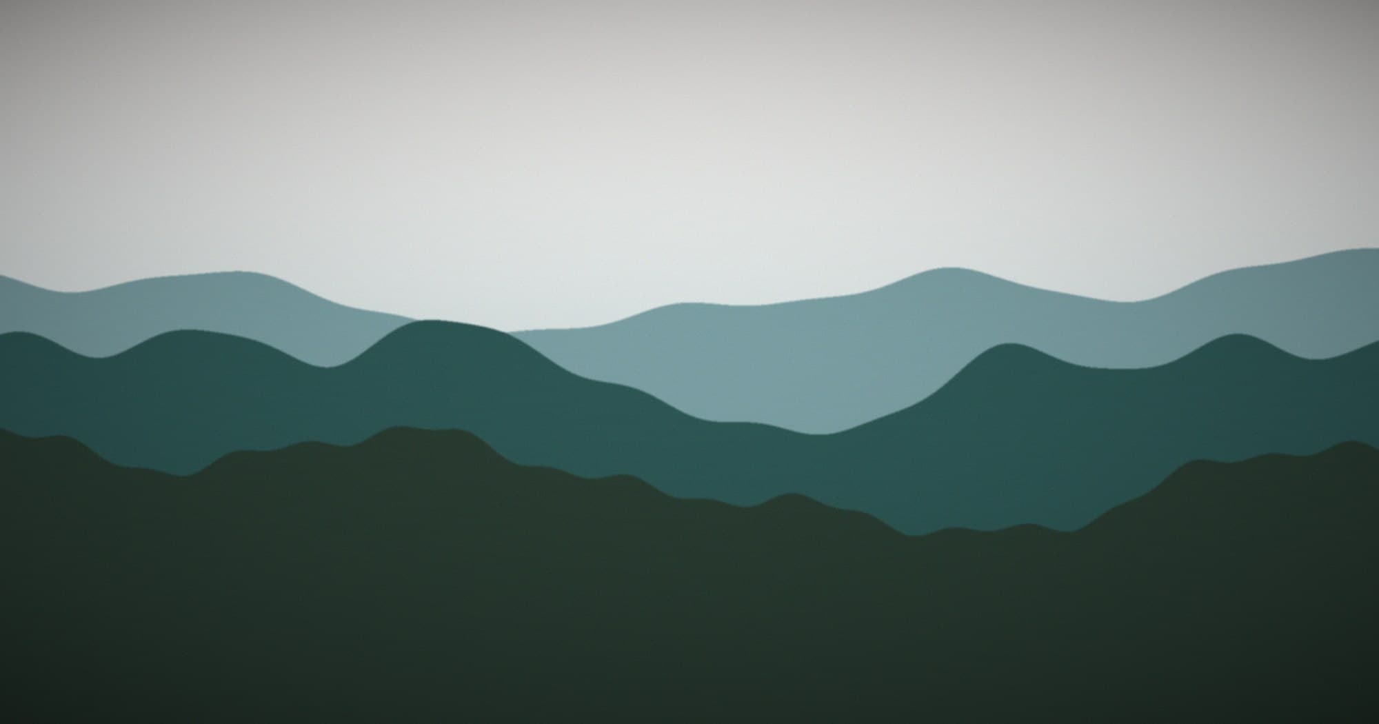 Illustrated mountain gorge landscape with layered ridgelines