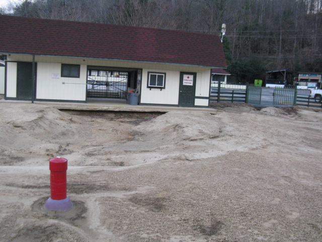Lake Lure Beach on Feb. 6, 2025, showing sand displacement near the waterpark prior to rehab work